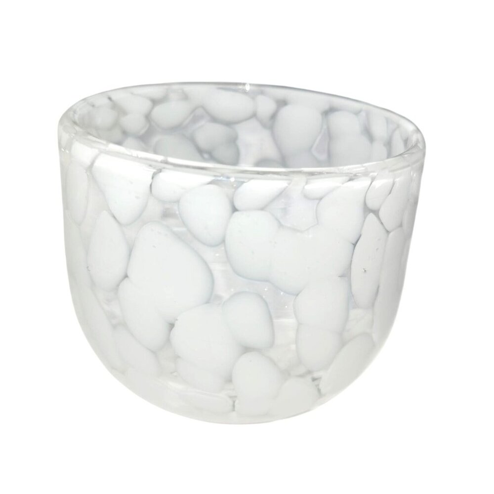 Hand Blown Clear and White Confetti Glass Votive/Tealight Candle Holder 2.75" - Picture 2 of 10